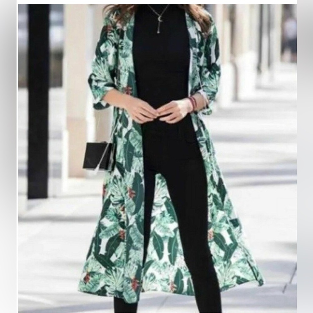 Rachel Zoe kimono cover up palm print duster.